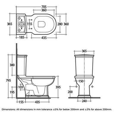 RAK Washington Close Coupled Toilet with Horizontal Outlet & Push Button Cistern - Grey Seat