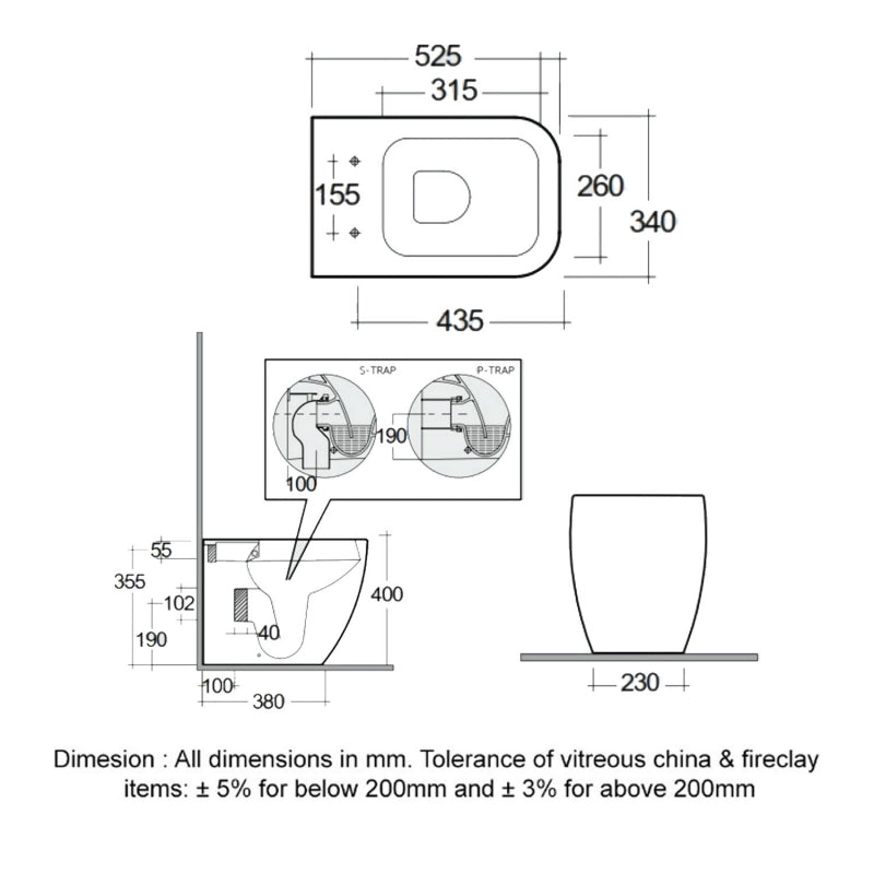RAK Feeling Rimless Back to Wall Toilet 525mm Projection with Soft Close Seat - Matt Cappuccino