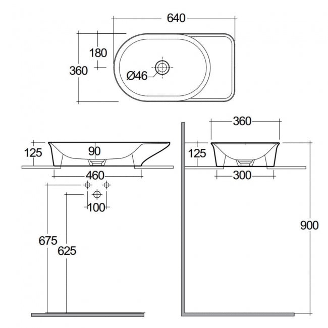 RAK Valet Sit-On Countertop Basin 640mm Wide Tap Hole - Matt White
