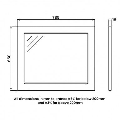 RAK Washington Framed Bathroom Mirror - 650mm H x 785mm W - Black