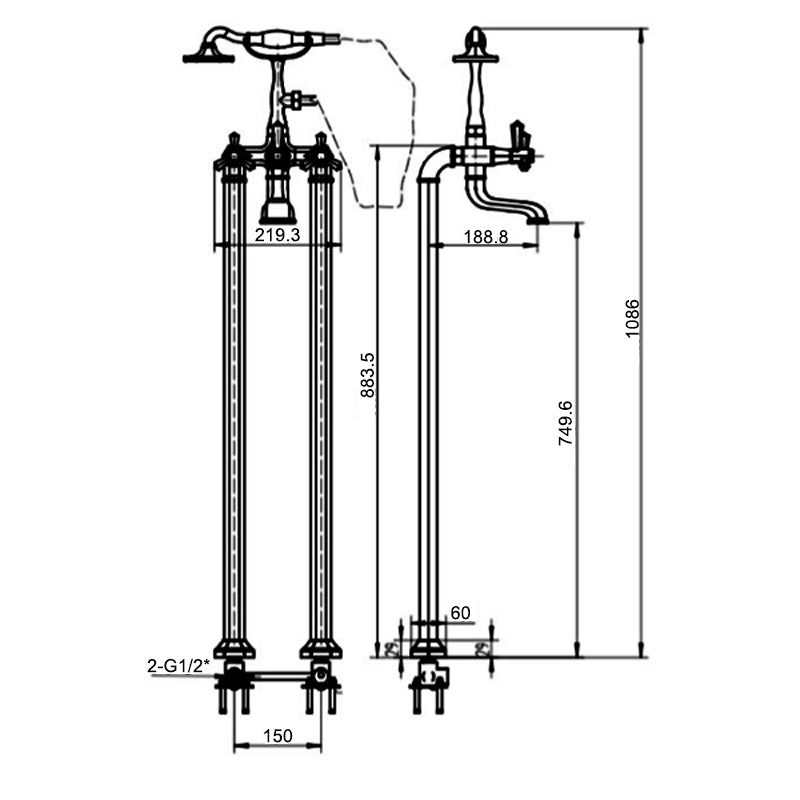 RAK Washington Freestanding Bath Shower Mixer Tap - Chrome