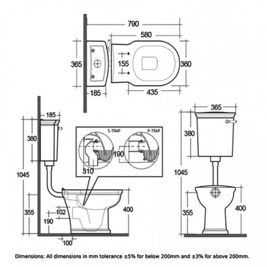 RAK Washington Low Level Toilet with Horizontal Outlet - Black Soft Close Wood Seat