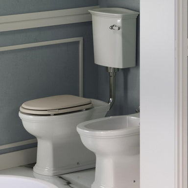 RAK Washington Low Level Toilet with Horizontal Outlet - Cappuccino Soft Close Wood Seat