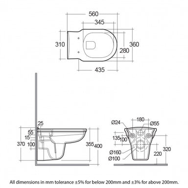 RAK Washington Rimless Wall Hung Toilet - Greige Soft Close Wood Seat